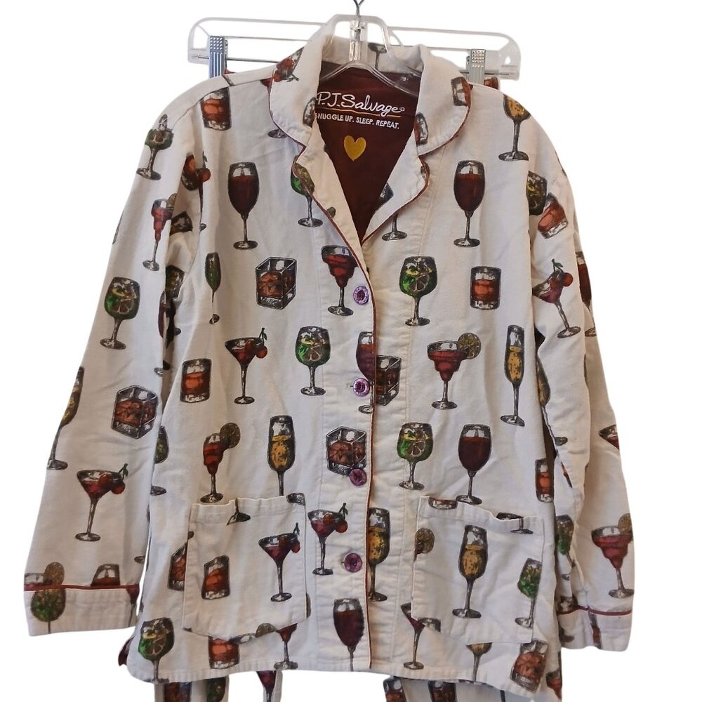 PJ Salvage Cocktail Pajama Set XS Cozy Flannel Sleepwear Pants Long Sleeve #O-11 - Picture 9 of 9